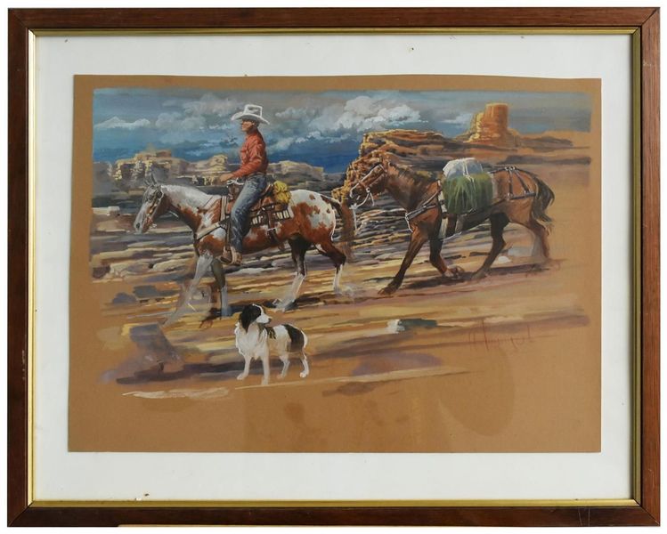 Cowboy And His Dog Watercolor By Henri Fanjul